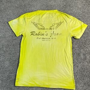 Robins Shirt Mens Medium Yellow Faded Short Sleeve Shiny Print Casual **